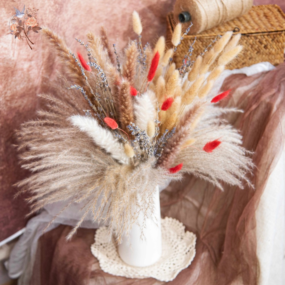 Pampas Grass Decor - Buquê de Flores Secas Naturais de