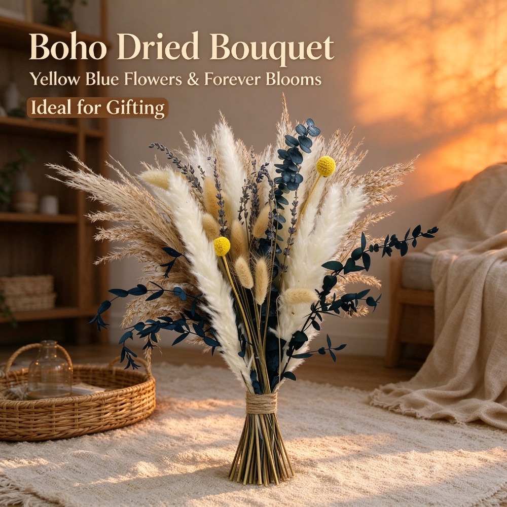 Pampas Grass Decor - Ramo de flores secas de grama-da-pampas,