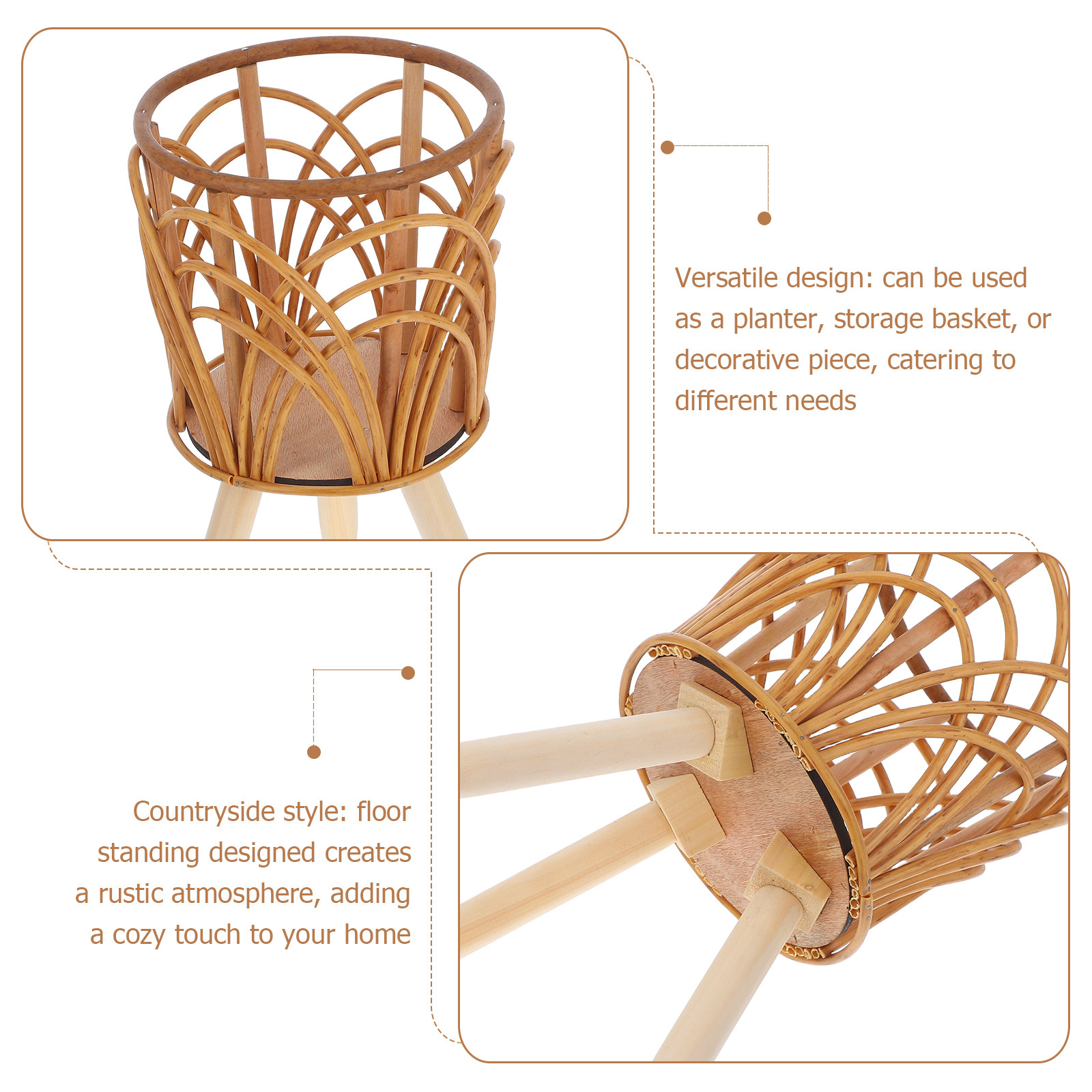Cesto de plantas em madeira e  - Rattan Plant Basket avaliação e preço